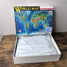 World Map Interactive 100 pieces Floor Puzzle Plus 21 Geography Cards 1993 VTG