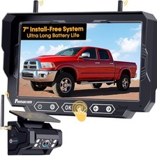 Magnetic Solar Wireless Backup Camera: 7" Portable 7" Monitor w/ Cam for Trucks