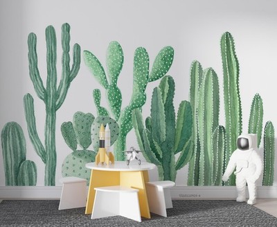 3D Green Cactus Watercolor Wall Murals Wallpaper Murals Wall Sticker