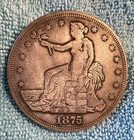 1875 S Trade Silver Dollar Fine $1 Coin Collectible