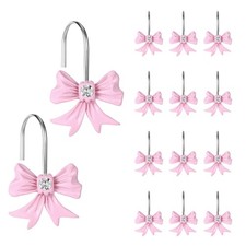 12 PCS Pink Bow Decor Shower Curtain Hooks Rust Proof Resin Cute Accessories