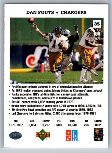 1991 Upper Deck Quarterback Challenge Dan Fouts #35 - Picture 2 of 2