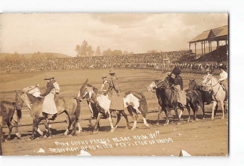 Pendleton Oregon OR RPPC Real Photo 1942 Grand Parade at the Round Up Rodeo