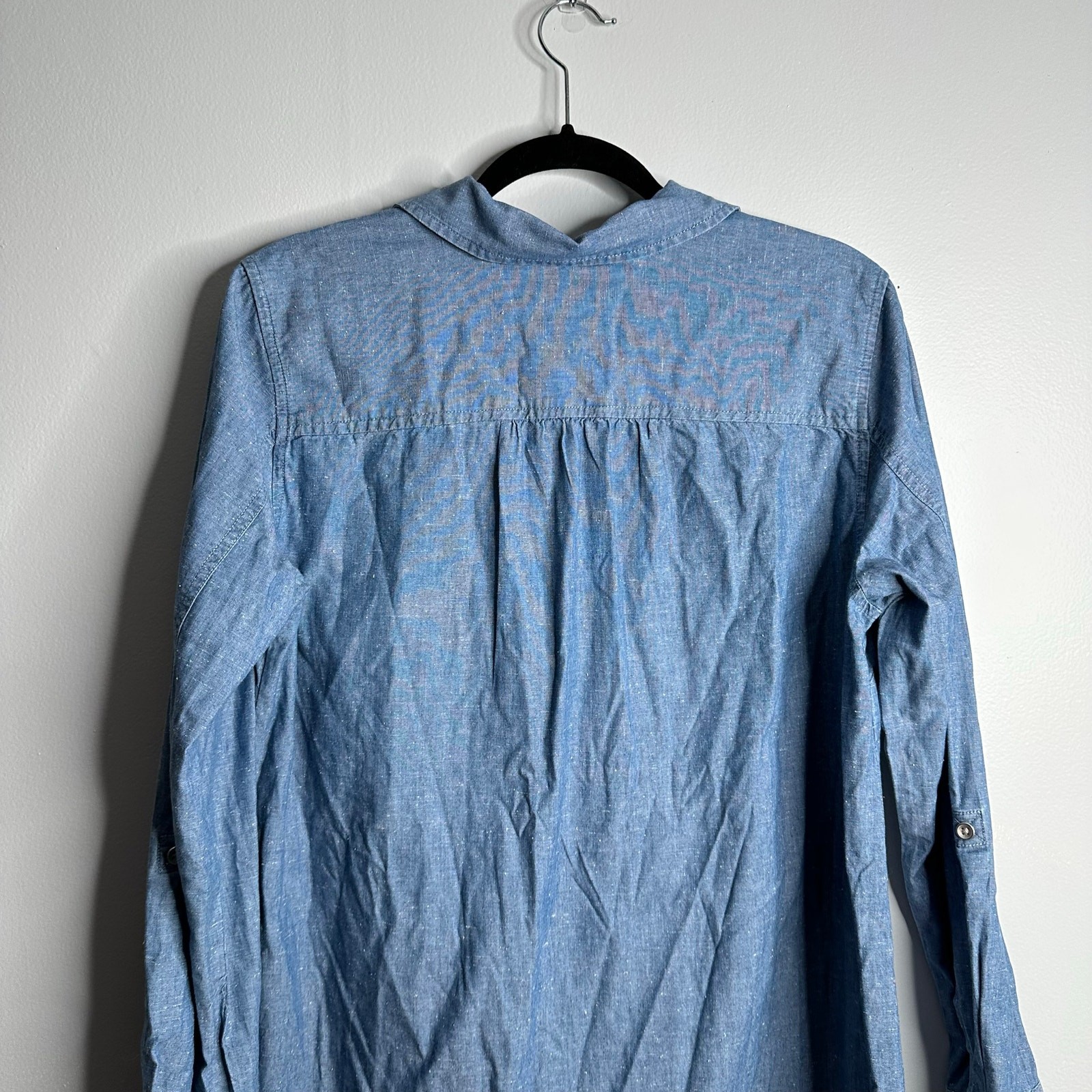 Tommy Hilfiger Women's Cotton Chambray Rolled Sleeve Denim Shirt Dress Size L thumbnail 6