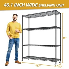 Adjustable Heavy Duty 65"H Wire Shelving Unit Storage Cart Metal Shelf Rolling