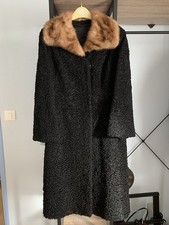 Manteau, veste en astrakan véritable avec col en fourrure vison