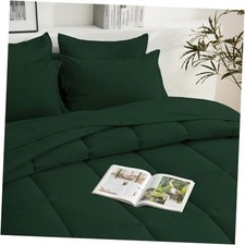 Comforter Set 7 Pcs Bed in a Bag, All Season Lightweight Soft Full Deep Green