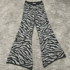 Zara Pants Womens Medium Gray Zebra Animal Print Knit Wide Leg Flare Lounge