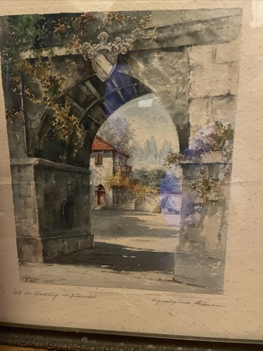 Picture - Kafferlein Framed Watercolor Archway Painting Signed 16 X 18 der Fisch - Picture 24 of 24