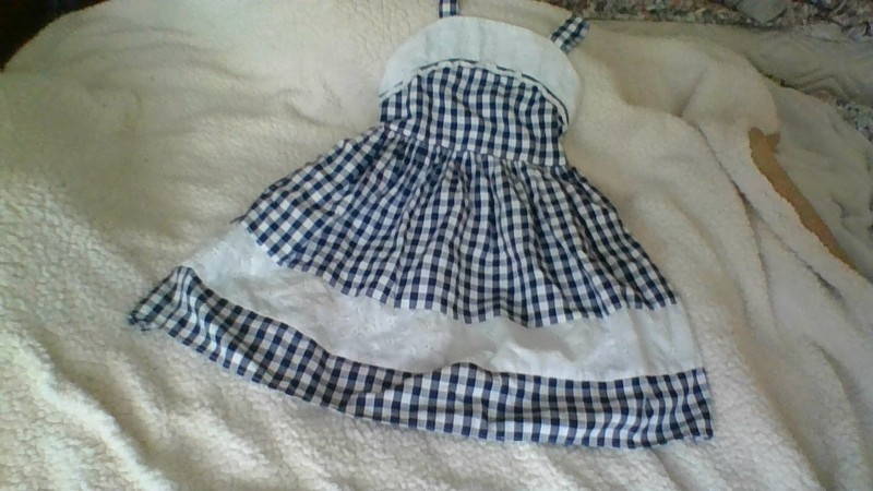 GORGEOUS EYELET Sundress Youngland Size 6X  Navy/Wht Check Bow/Elastic W HAPPY