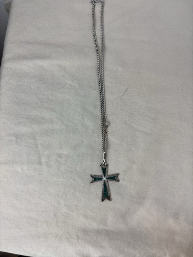Collier Long Vintage En Argent 925 Et Turquoise Taxco Mexico - Longueur 17,5 Pouces, Occasion