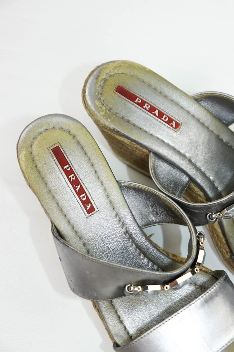 Prada Women's Vintage Y2K Silver Grey Platform Sandals Shoes | eBay