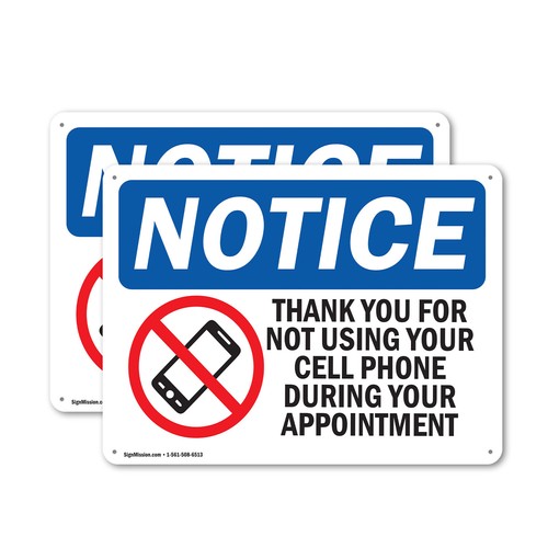 (2er Pack) Kein Handy während Ihres Termins OSHA Hinweis Schild Aufkleber Metall - Bild 1 von 23
