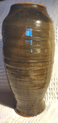 Vintage Stoneware Vase by Staub Geometric Style, Heavy 5lbs., 11.25'' Tall
