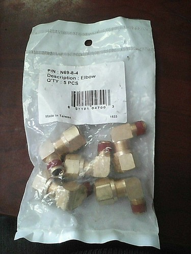 Brass Elbow N69-8-4 Bag of 5    V - Picture 1 of 5