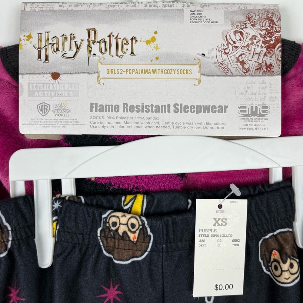Pyjama Harry Potter Filles Taille S - 2 Pièces Avec Chaussettes Douillettes - NWT