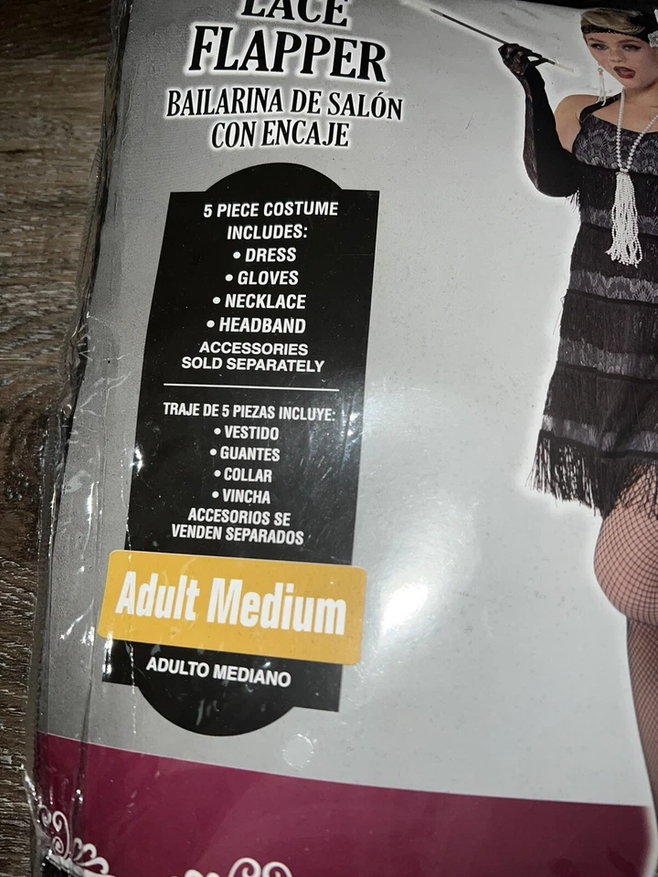 Flapper de renda ~ Fantasia feminina adulta de Halloween 5 peças era 1920 ~ M - Imagem 2 de 4
