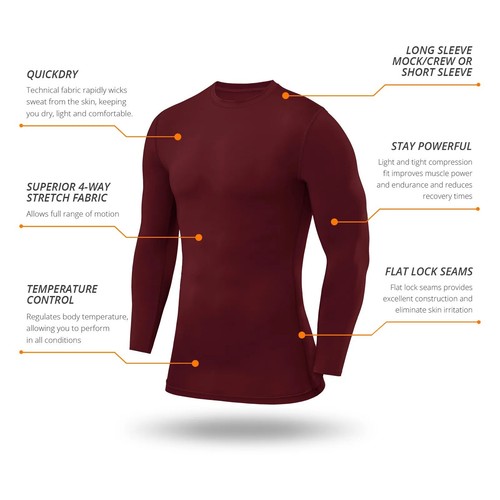 Mens Boys Compression Base Layer Long Sleeve Top Gym Running Thermal Sports Wear - Picture 55 of 61