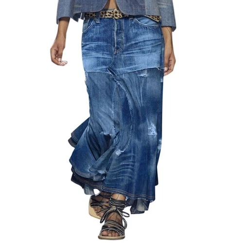 Lässiger Damen-Jeansrock mit hoher Taille, Slim Fit, A-Linie, Maxirock 2025 - Bild 18 von 25
