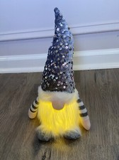 LED Christmas Gnome with Sequin Hat Plush Decoration Gray 10"