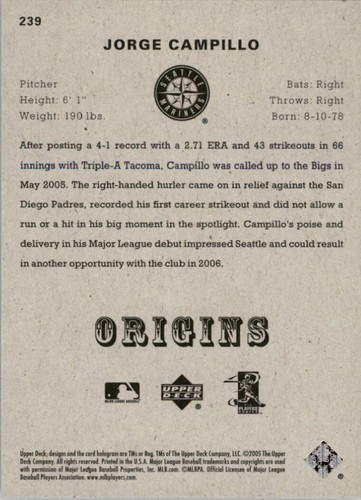 2005 Upper Deck Green Origins #239 Jorge Campillo - Picture 2 of 2