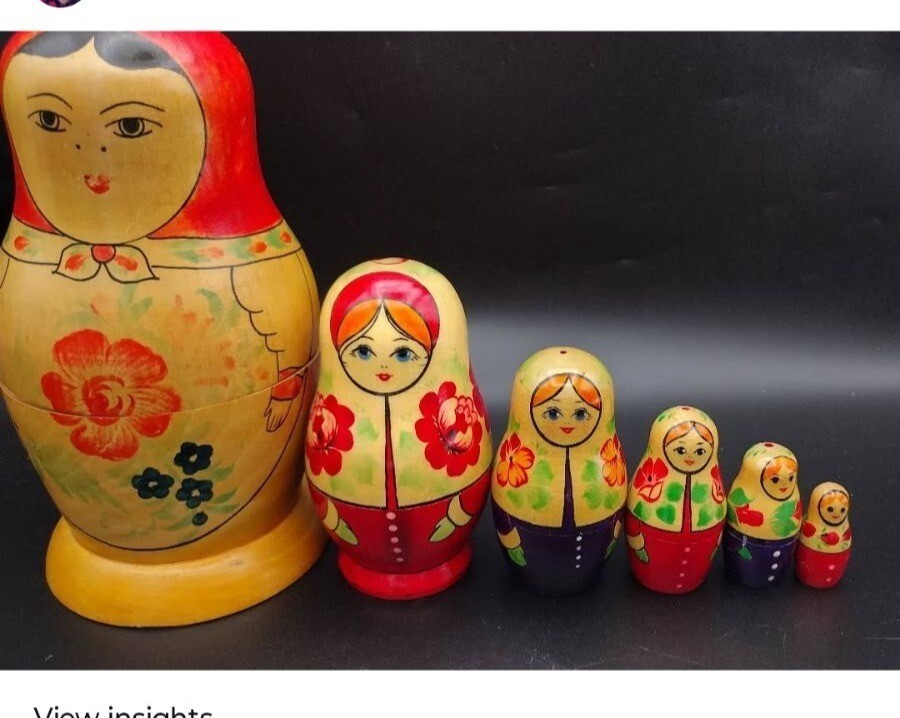 Vintage 6 Wooden Russian Nesting Dolls, Coin Bank Hand Painted, USSR Knick Knack