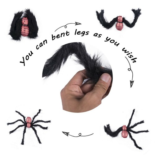 Black Halloween Decorations Spiders, Poseable Furry Spider Foldable Scary spider - Picture 22 of 30