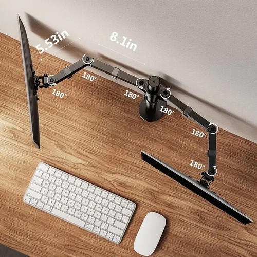 NEW Dual Monitor Desk Mount, Fully Adjustable Steel Stand, 2 Screens Up to 27" - Picture 5 of 6