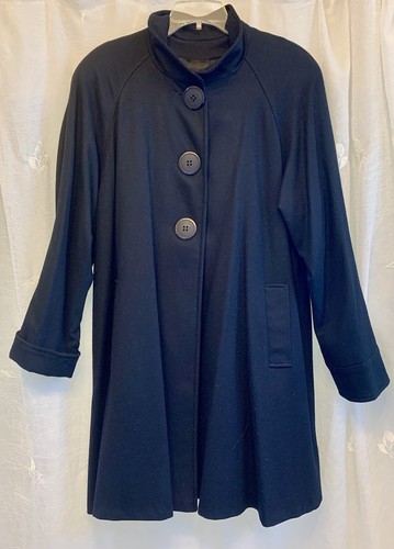 Women's Black Wool Coat No Brand Unknown Sz Measurements 3-Button Shoulder Pads