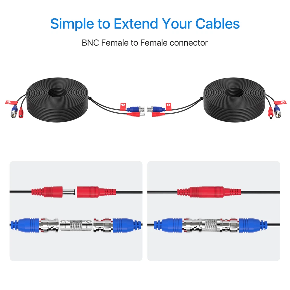 Cable BNC ZOSI 2x60FT RCA Cable de extensión para sistema de cámara de seguridad DVR Foto 4 de 4