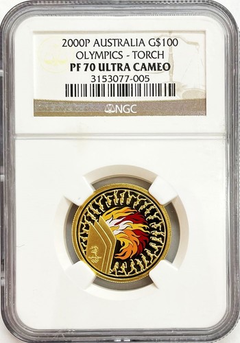 2000 GOLD AUSTRALIA $100 SYDNEY OLYMPICS GAMES 10 GRAMS TORCH COIN NGC PF 70 UC