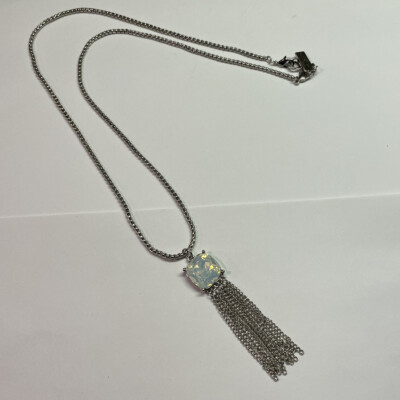 Signed THE LIMITED Necklace - Silver Tone Chain / Rhinestone with Chain Dangles