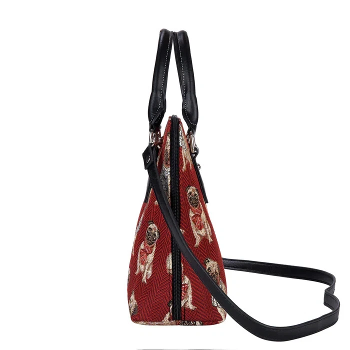 Signare Pug Dog Red Art Tapestry Convertible 2 in 1 Handbag Shoulder Grab Bag - Image 2 of 4