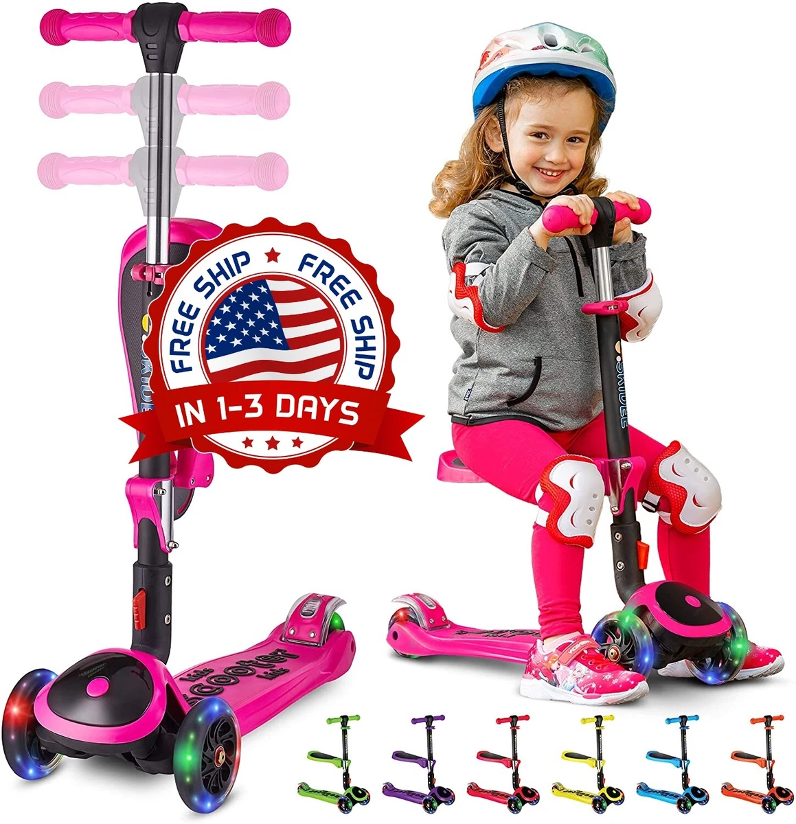 Patineta Scooter Para Niños Con Asiento Plegable Seat Scooter For Boys  Girls NEW