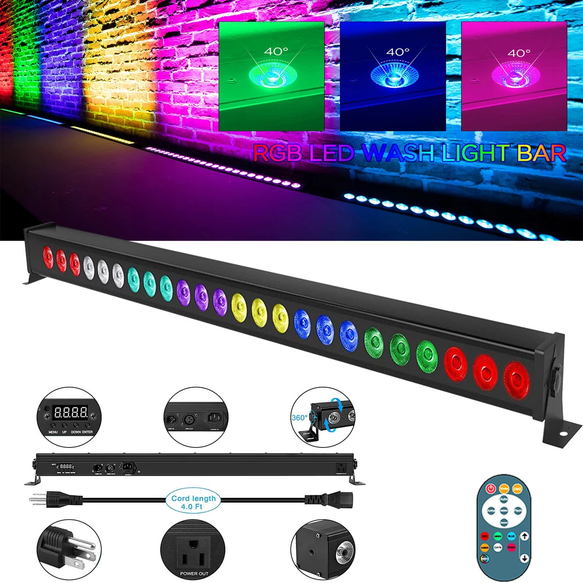 72W 24 LED Wall Washer RGB DMX Bühnenlicht DJ Party Lichteffekt Fernbedienung EU