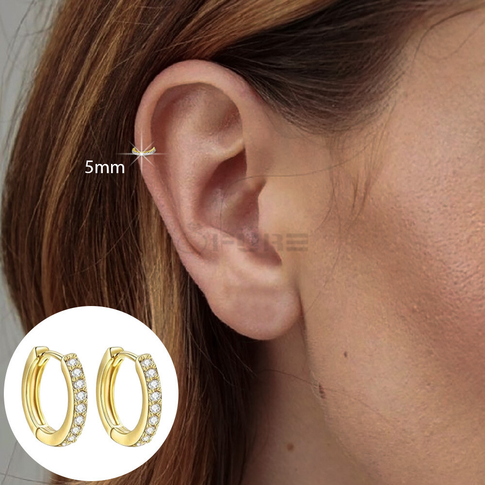 Tiny 5MM Huggie Hoop Earrings Round Diamond 18ct Gold Plated Sterling Silver 2x