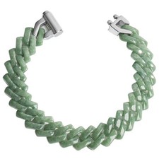 Real Grade A Natural Green Jade Jadeite Chain Square Curb Link Bracelet 6-8.7in