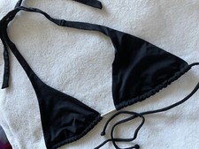Victoria’s Secret Swim Bikini Top Black Metal Bar Accent On Tie Strap Size S