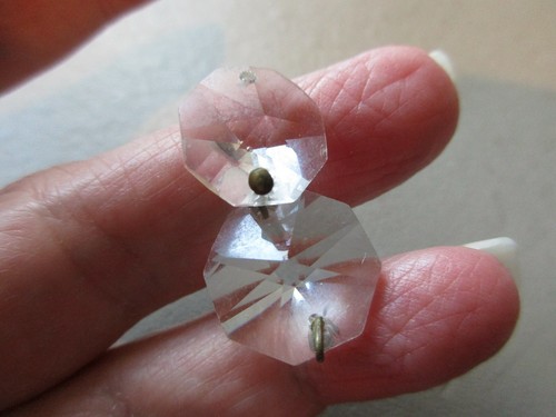 ANTIQUE VINTAGE PRETTY ART DECO CRYSTAL GLASS DOUBLE DROP FOB CHARM PENDANT OLD - Picture 2 of 3
