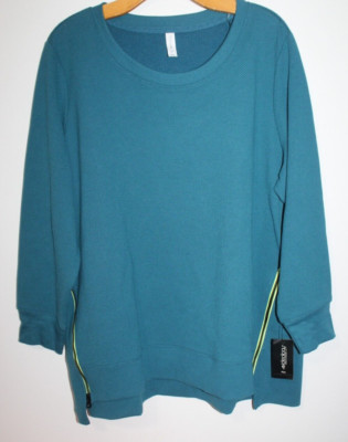 Ideology Womens Blue Long Sleeve Pullover Sweatshirt Zipper Sides 2X NWT