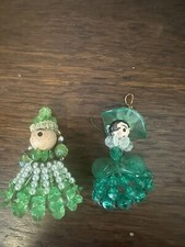2 Vintage Dolls 1 Safety Pin 1 Beaded Green