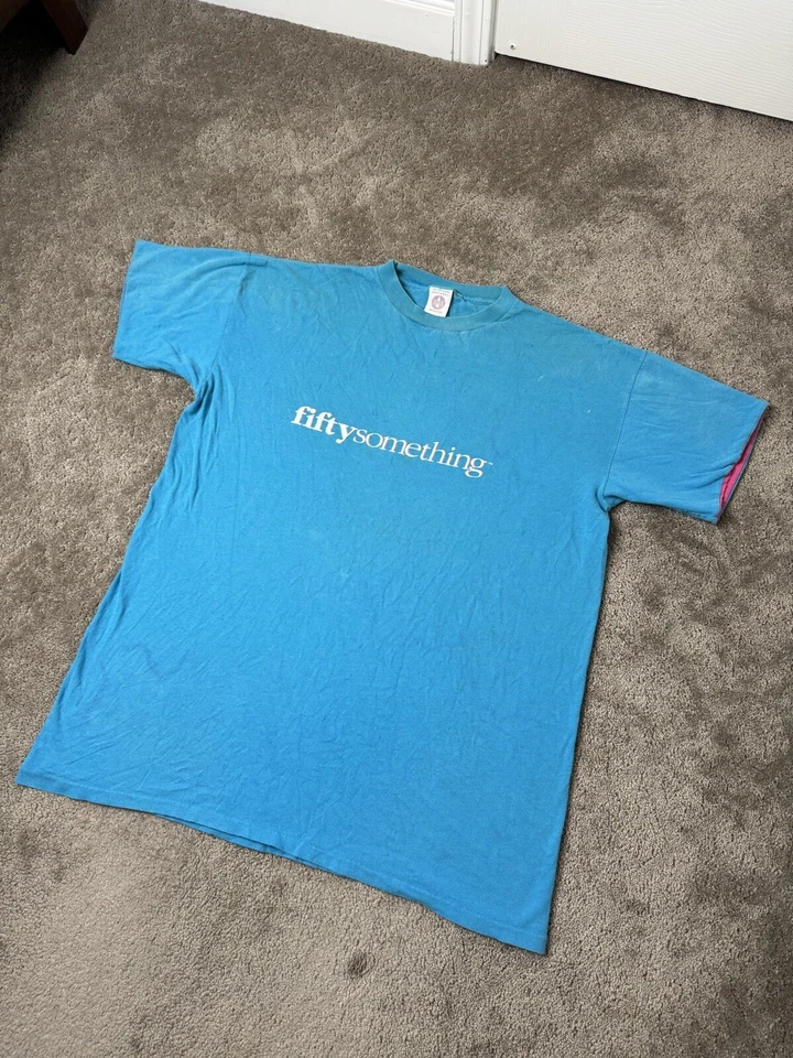 Винтажная мужская унисекс синяя винтажная футболка 80-х Fifty Something размер XL - Изображение 3 из 4