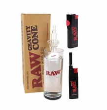 NEW raw Glass Gravity Cone Bubbler Device +Raw Phoenix Lighter +Extendo Lighter