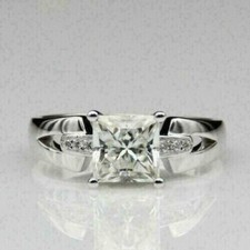 3 CT Princess Cut DEF Moissanite Engagement  Wedding Ring 14K White Gold Plated
