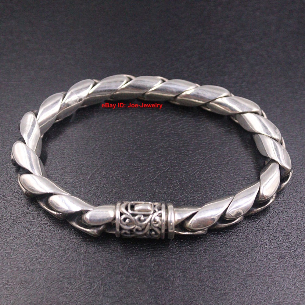 Pure 925 Sterling Silver Bracelet 8.5mm Round Link Men's