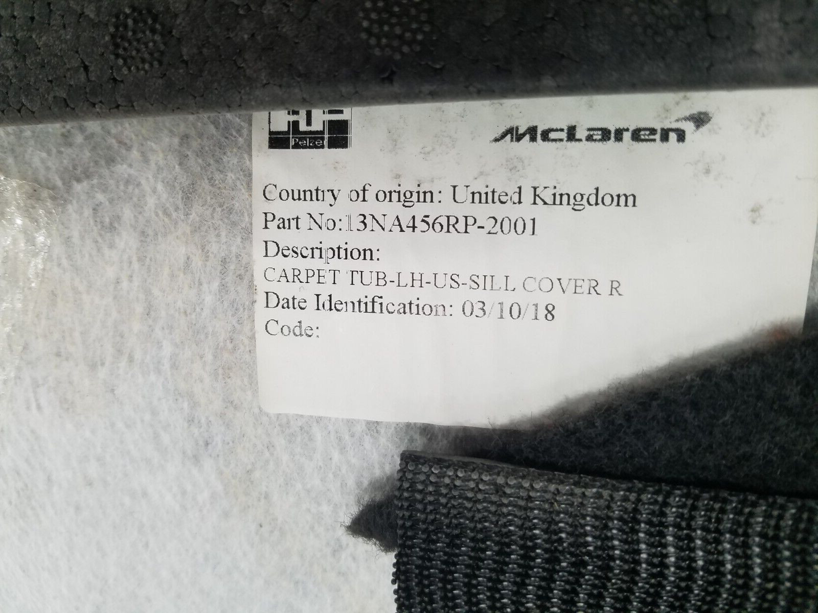 2019 McLaren 600LT 600 LT Interior Carpet Trim Panels  #6618 H2
