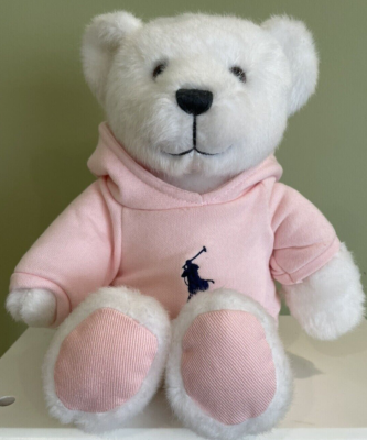 RL Bear Pink Hoodie Ralph Lauren White Romance Plush wearing with