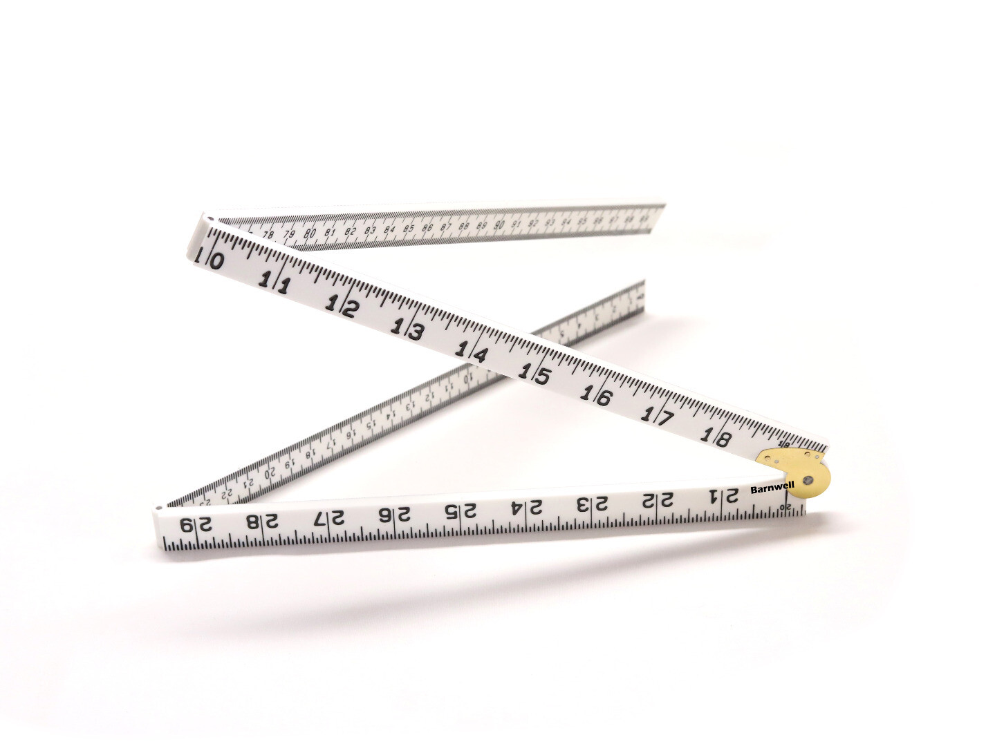 Barnwell 1m White Plastic Folding Rule Ruler Metric and Imperial Brass Hinge