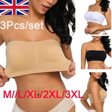 3 Pack Women Ladies Tops Strapless Seamless Bandeau Bra Boob Tube Strapless UK