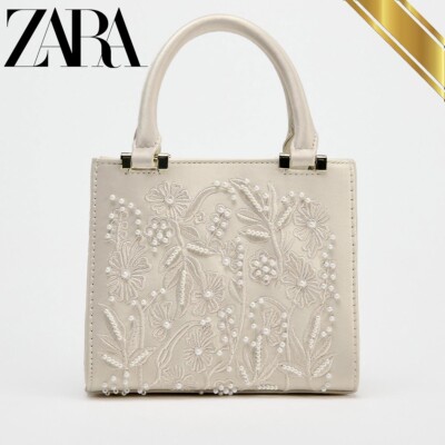 新品未使用　ZARA 2025年 FX FR CT 14 Zara 2025 Luxury Collection Satin-Effect Pearl Handbag Ecru